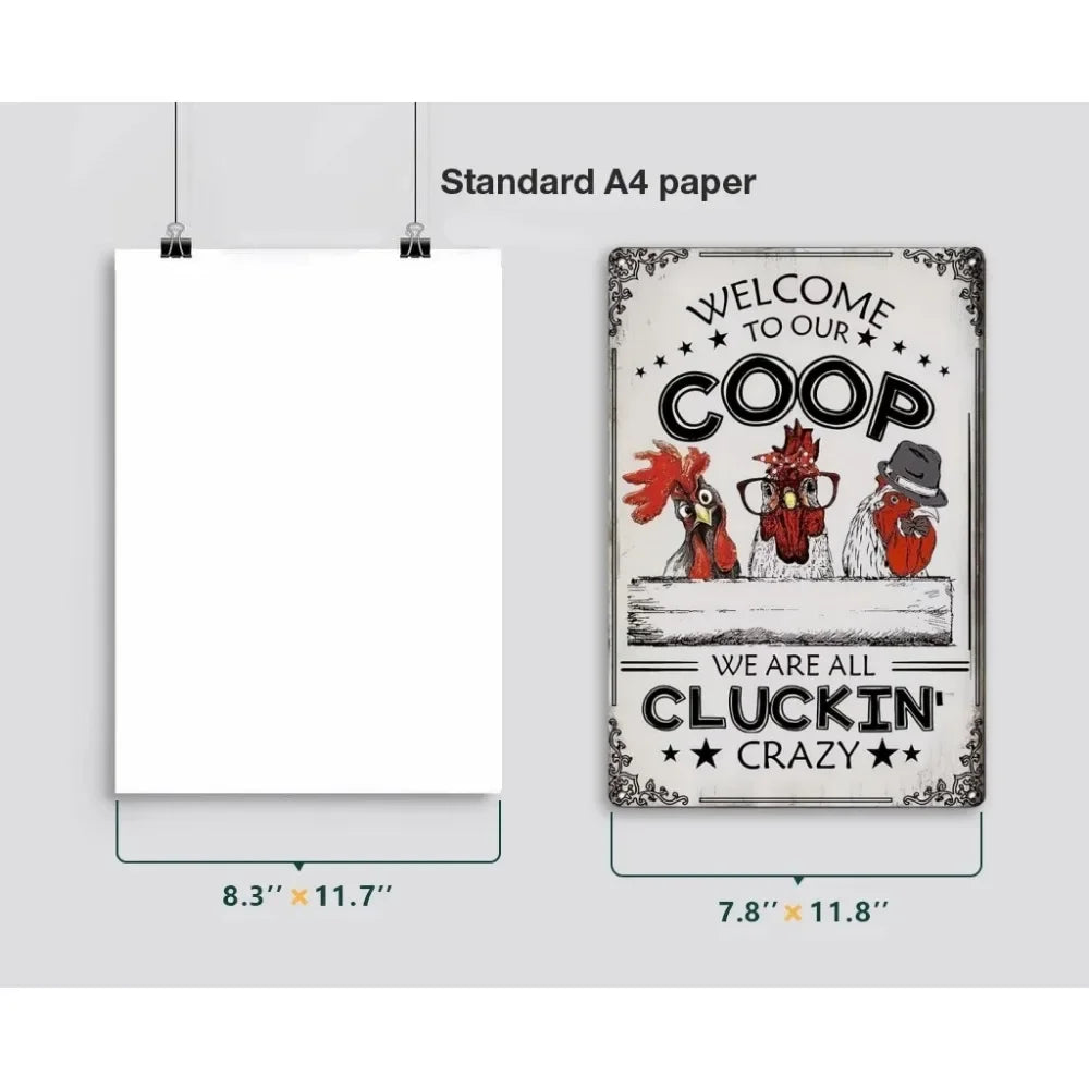 Vintage-Tonnen-Schild eines Hühnerhofs als Wanddekoration mit 'Welcome to Coop'-Design.