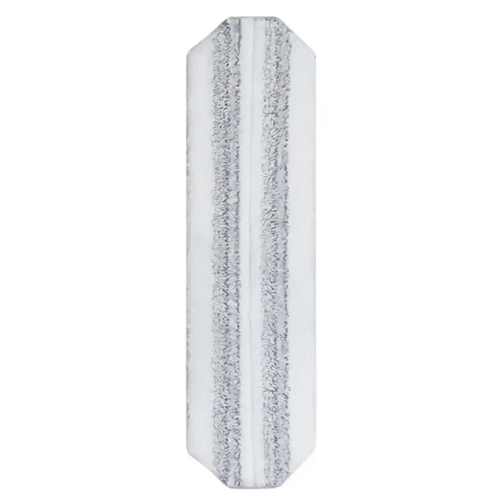 White microfiber flat mop head refill with gray striped accents