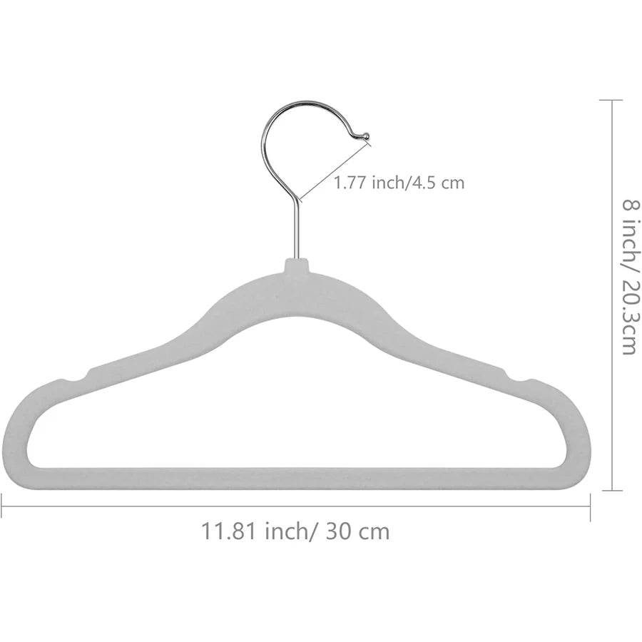 A silver plastic hanger with a hook and a curved shape, shown against a white background.