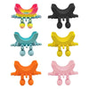 A set of five colorful silicone sponge holders in various shapes and colors for kitchen drainage.