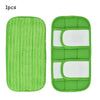 A set of three reusable green microfiber mop pads for floor cleaning