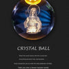 An illuminated crystal ball showing a figure with a halo and light, used for spiritual devotion.