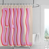 Pink and red abstract geometric art shower curtain featuring vertical wavy stripes.