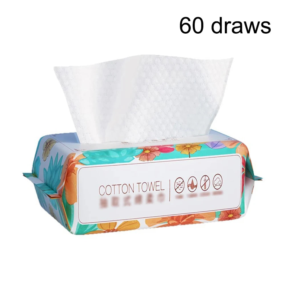 Box of 60 disposable cotton towels for makeup and cleansing