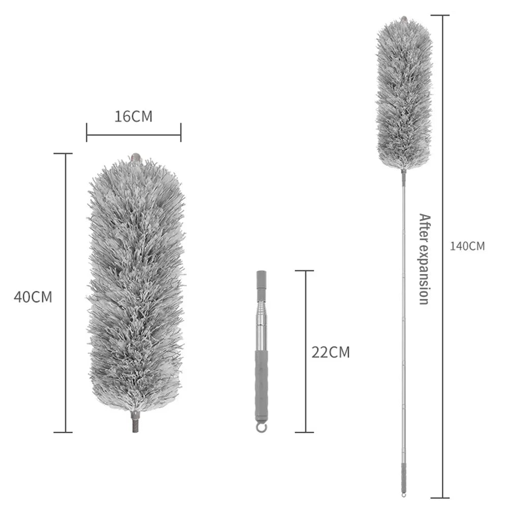 A long, fluffy green microfiber duster with an extendable handle and a dense head.