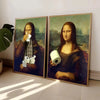Two framed oil paintings depicting religious figures, likely saints or biblical characters, in dark and earthy tones.