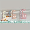 Colorful wooden baby closet dividers showing various age and month labels for clothing organization