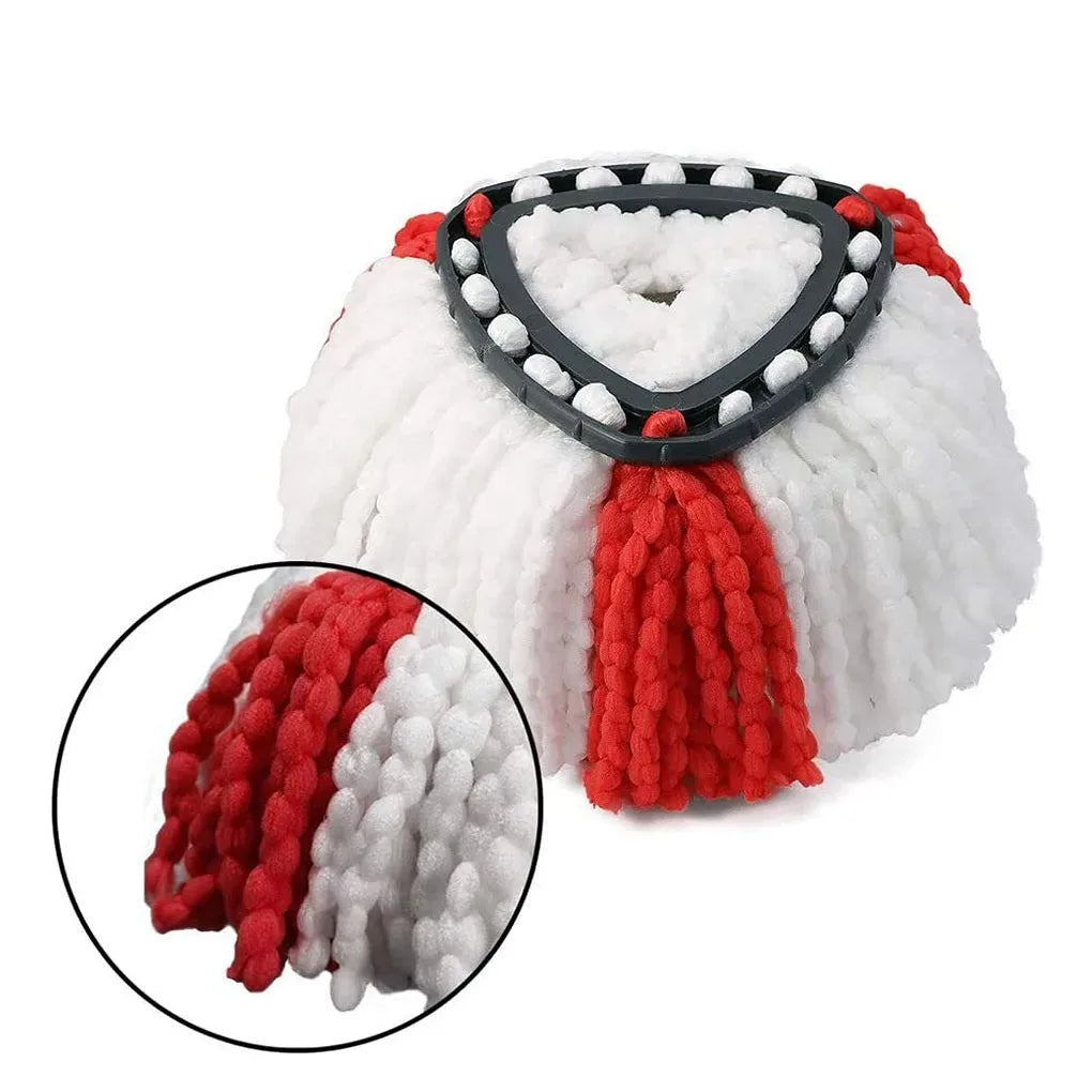 Replacement mop head pads featuring white and red fuzzy fibers with a black trim ring.