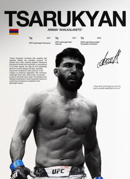 Black and white photo of MMA fighter Tsarukyan in a muscular pose for a canvas art print.