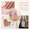 A set of eight unique pink plush doll storage bags and accessories for K-pop fans.