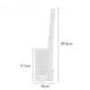 A white disposable toilet brush set with a long handle and a cylindrical brush head.