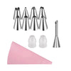 A set of reusable silicone piping bags and stainless steel tips for baking, displayed on a white background.