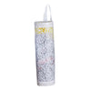 Distributeur de sacs en tissu blanc avec poignée, motif floral et accents colorés.