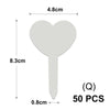 A white T-shaped plant marker with a heart-shaped top and a long stem, measuring 4.8cm in width and 8.3cm in height.