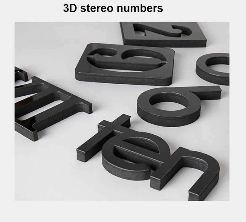 Eine Sammlung von schwarzen 3D-Stereo-Zahlen aus Material, präsentiert auf einer weißen Oberfläche.