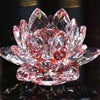 A clear pink crystal lotus flower centerpiece used as tabletop decor.