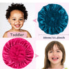 Satin sleep bonnet for toddlers and kids in pink and teal colors, weighing 20g.