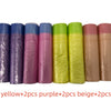A row of 10 scented drawstring trash bags in various colors including yellow, purple, beige, and pink.