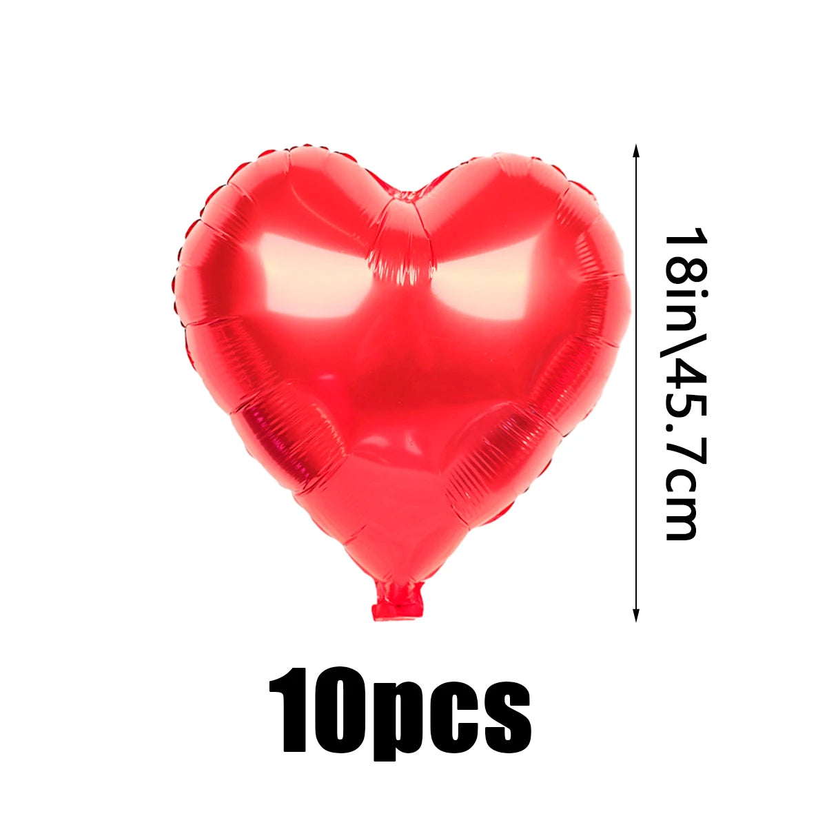 Ein Pack von zehn roten, herzförmigen Folienballons, 18 Zoll lang und 45,7 cm hoch.