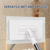 A white versatile wet and dry use cleaning pad is shown being used with a mop system.