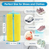 Yellow cylindrical storage bag for shoes and clothes with a zipper and various items shown nearby.