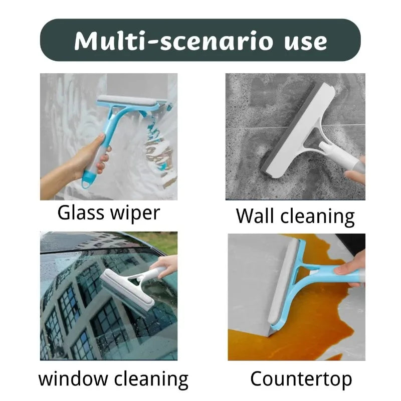 A multi-scenario glass cleaner and scraper used for window cleaning, wall cleaning, and countertop cleaning.