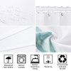 A set of four shower and bathroom decor items including waterproof fabric, washable items, iron, and natural dry features.
