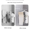 Comparison showing a messy wardrobe before storage and a clean, organized wardrobe after storage.