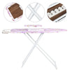 Tablero de planchar rosa plegable con cubierta blanca y accesorios
