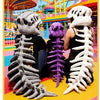 A costume set depicting a realistic dinosaur skeleton, including a skull and rib cage, displayed in a bright, colorful enviro