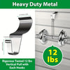 A close-up of a heavy duty metal vertical pull hook with 12 lbs capacity mounted on vinyl siding.