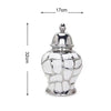 Silver ceramic flower vase with a textured, diamond-patterned body and a lid.