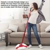 A woman is using a red mop with a circular triangle design to clean a floor at home.