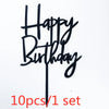 Black acrylic birthday cake toppers spelling out Happy Birthday