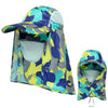 A bright blue and yellow camouflage UV protection fishing sun hat for men and women.