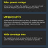 Informationstabelle mit vier Merkmalen eines solarbetriebenen Ultraschall-Schädlingsabwehrers: Solarlagerung, Ultraschallantr