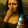 A painting of a woman with dark hair touching her nose, rendered in oil on canvas.