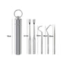 Stainless steel reusable toothpick set with a cylindrical container and various sized toothpicks