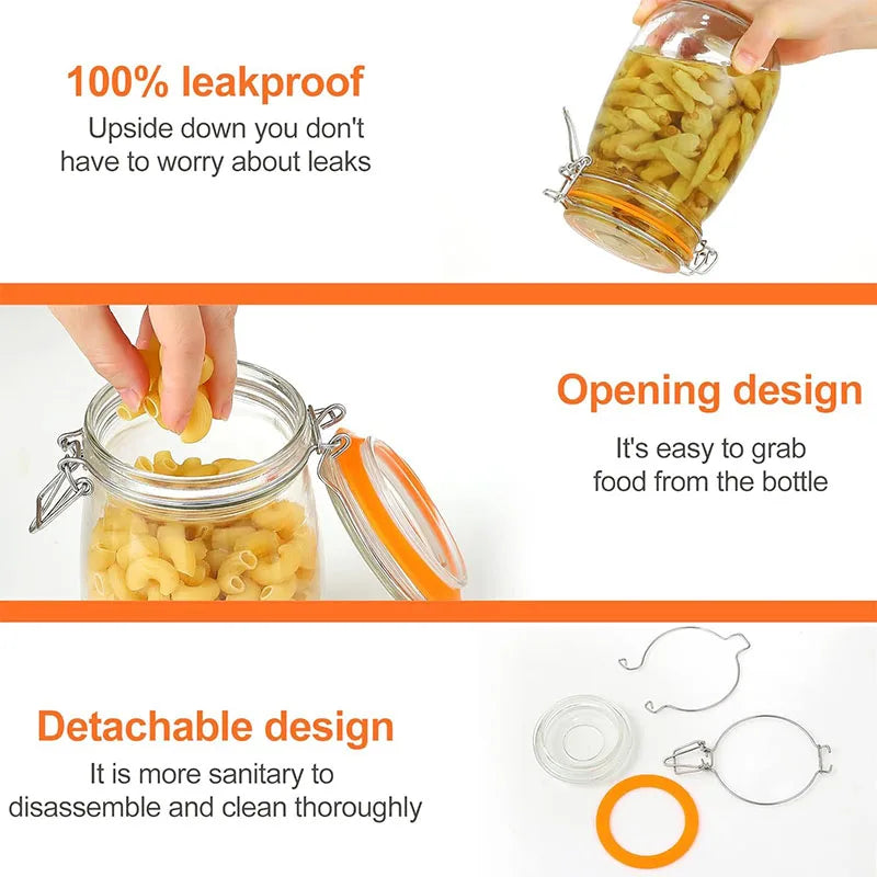 A glass mason jar with an airtight lid demonstrating leakproof and detachable designs for food storage.