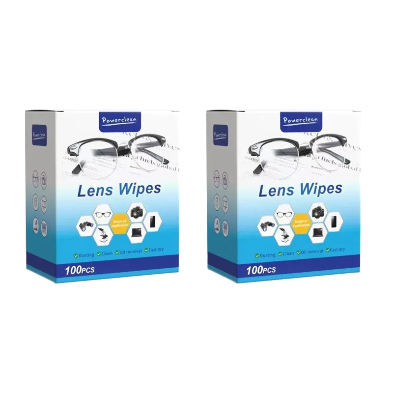 Box of Powerclean lens wipes for cleaning glasses and screens