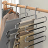 Stainless steel S-shaped storage rack for hanging pants and towels.
