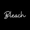 A white script text spelling out the word Bleach on a black background.