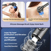 A silver high pressure shower head is shown with water spraying, demonstrating layer-by-layer purification and filtration.