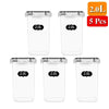 A set of five clear food storage containers with lids, each marked 2.0L.