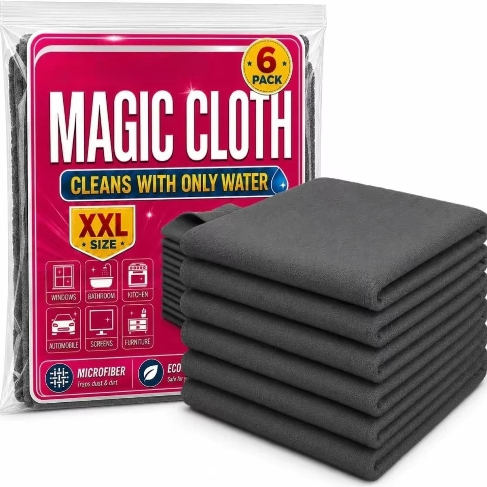 Un paquet de six chiffons nettoyants en microfibre magiques taille XXL pour un nettoyage sans traces.