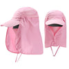 Pink UV protection fishing sun hat for men and women shown in a folded state