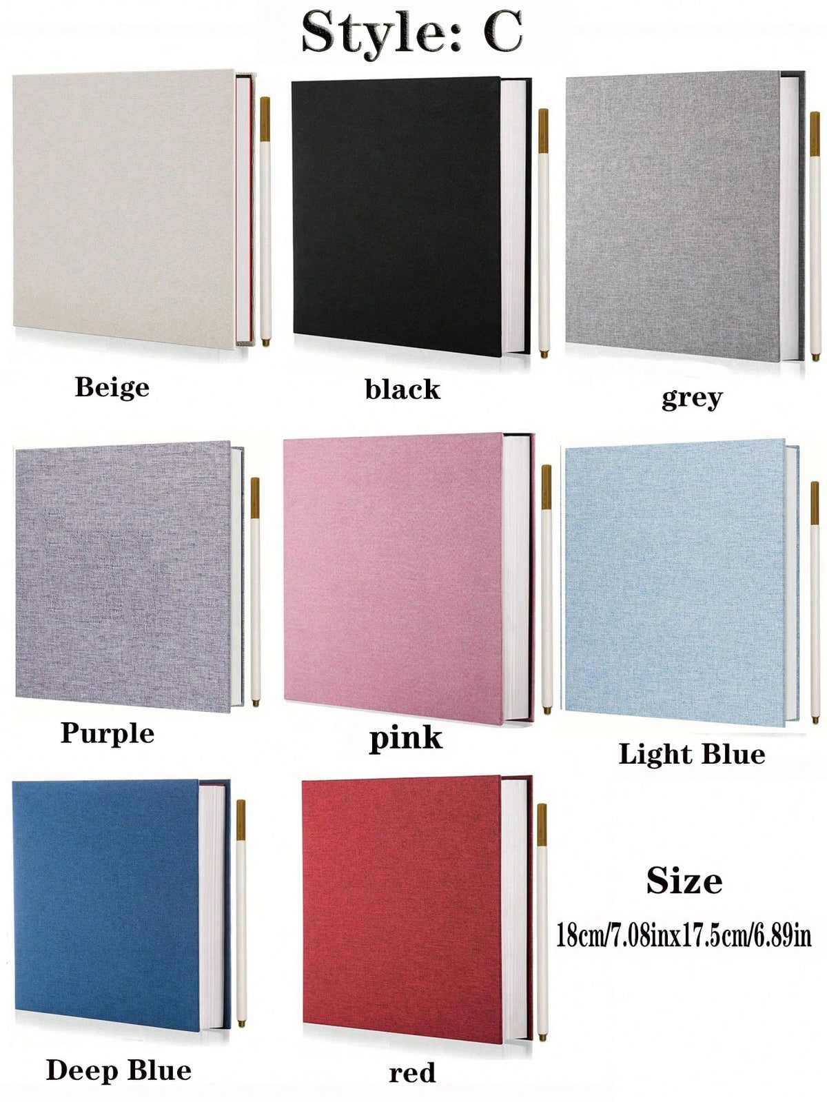 Eine Sammlung von Foto-Scrapbook-Alben in verschiedenen Farben darunter Beige, Schwarz, Grau, Lila, Pink, Hellblau, Dunkelbla