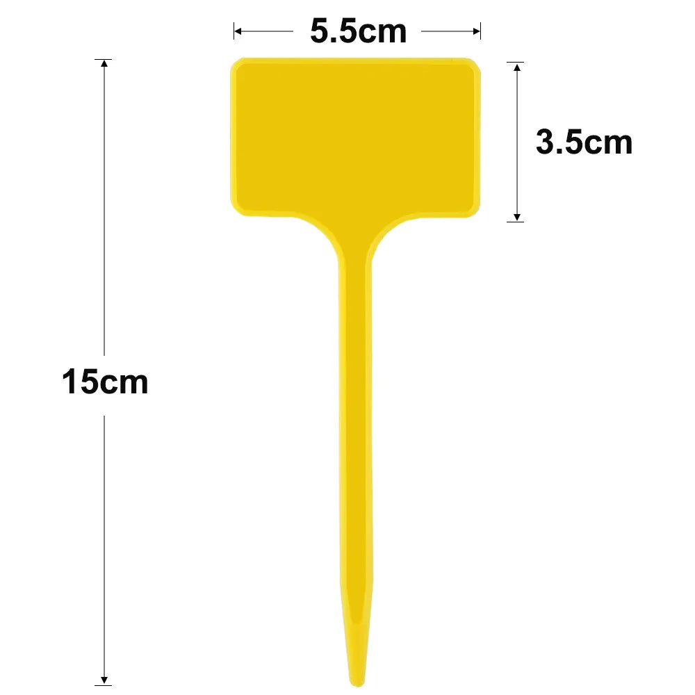 Yellow T-shaped plant marker with a 5.5cm wide head and a 15cm long stem.