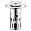 A shiny metal brass sink drain strainer with a removable filter and a polished cap.
