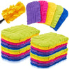 A collection of colorful reusable electrostatic duster refills in various shades of yellow, purple, pink, green, and blue.